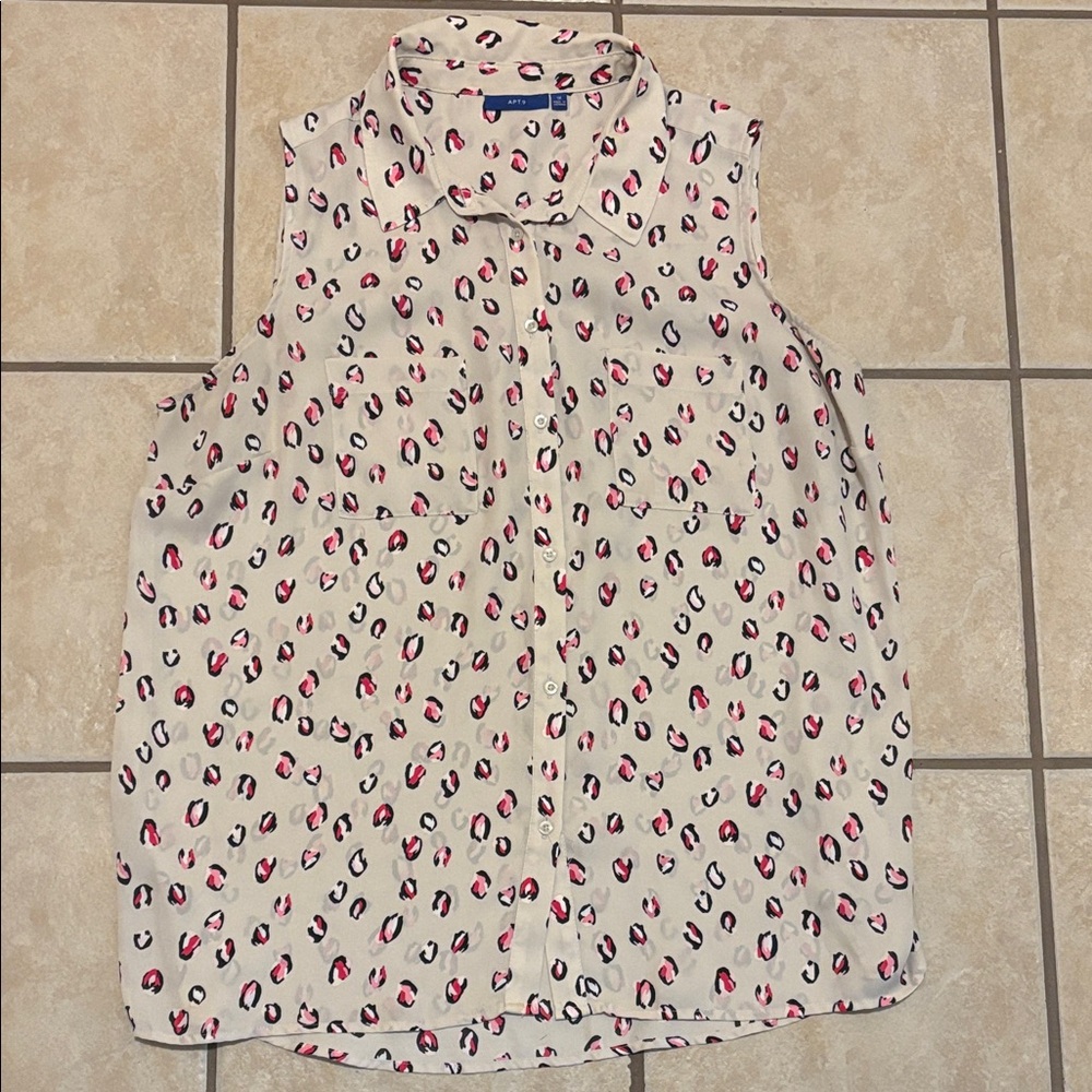Apt. 9 Cream and Pink Leopard Print Tank Top